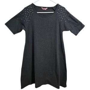 SJS Women's Petite Size Medium T SHIRT Dress Grey Short Sleeve Above Knee Casual